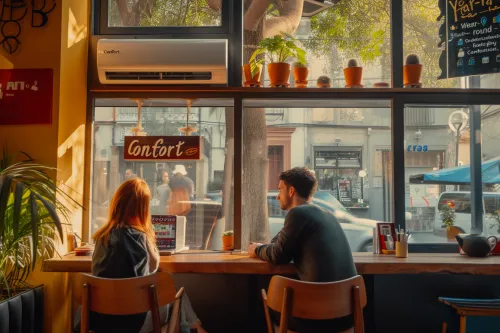 Fonctionnement d'une climatisation réversible avec flux d'air chaud et froid, système économique à pompe à chaleur