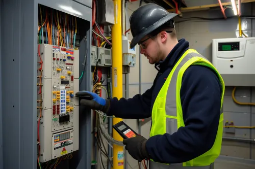 Climatisation réversible en fonctionnement montrant sa consommation d'énergie sur un compteur électrique