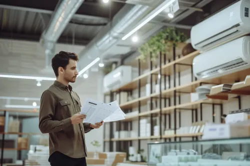 Technicien professionnel effectuant la maintenance d'une unité de climatisation pour optimiser sa rentabilité à long terme