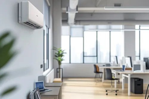 Samsung climatiseur Wind-Free diffusant l'air frais par micro-perforations pour un confort optimal et économique dans un commerce