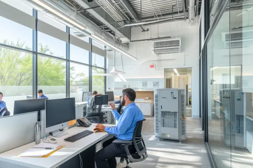 Technicien effectuant l'entretien d'un climatiseur pour optimiser sa performance énergétique et réduire les factures